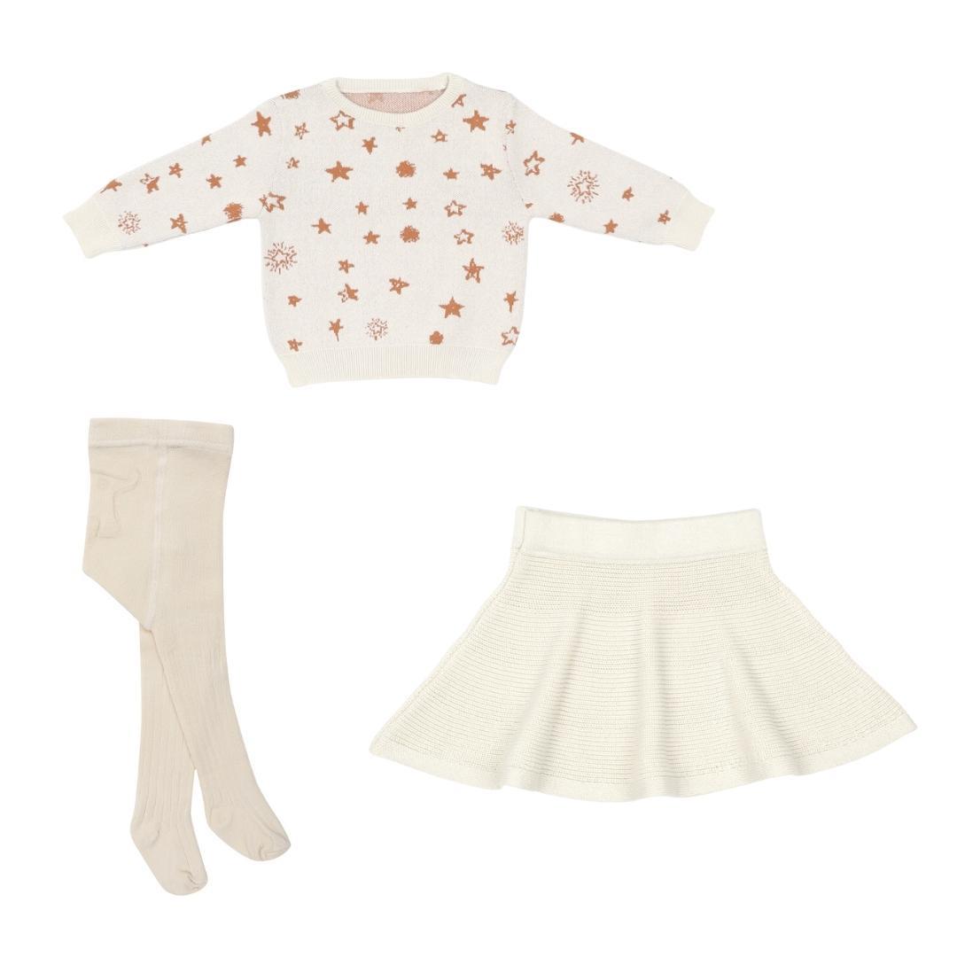 Sweater Skirt Tights Gift Set Cream
