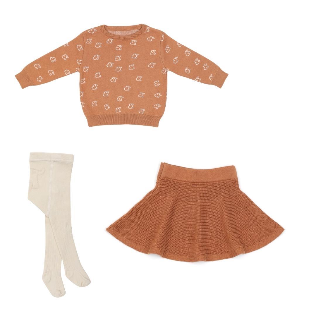 Sweater Skirt Tights Gift Set Brown