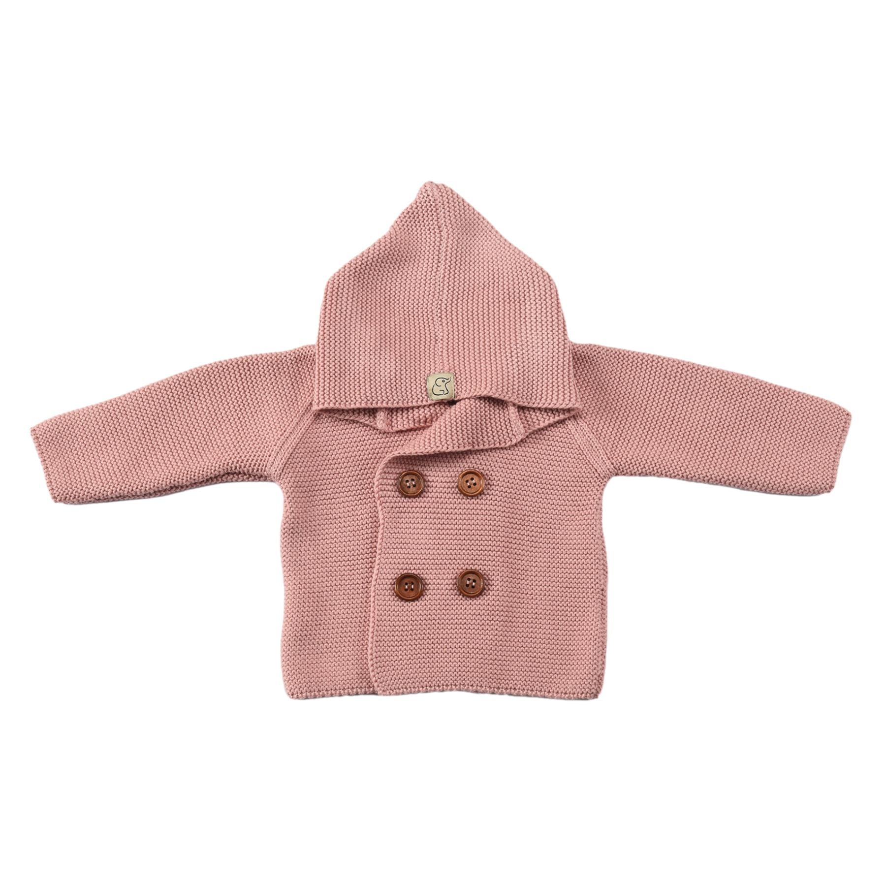 Double Breasted Hooded Organic Cotton Baby and Child Cardigan Pink