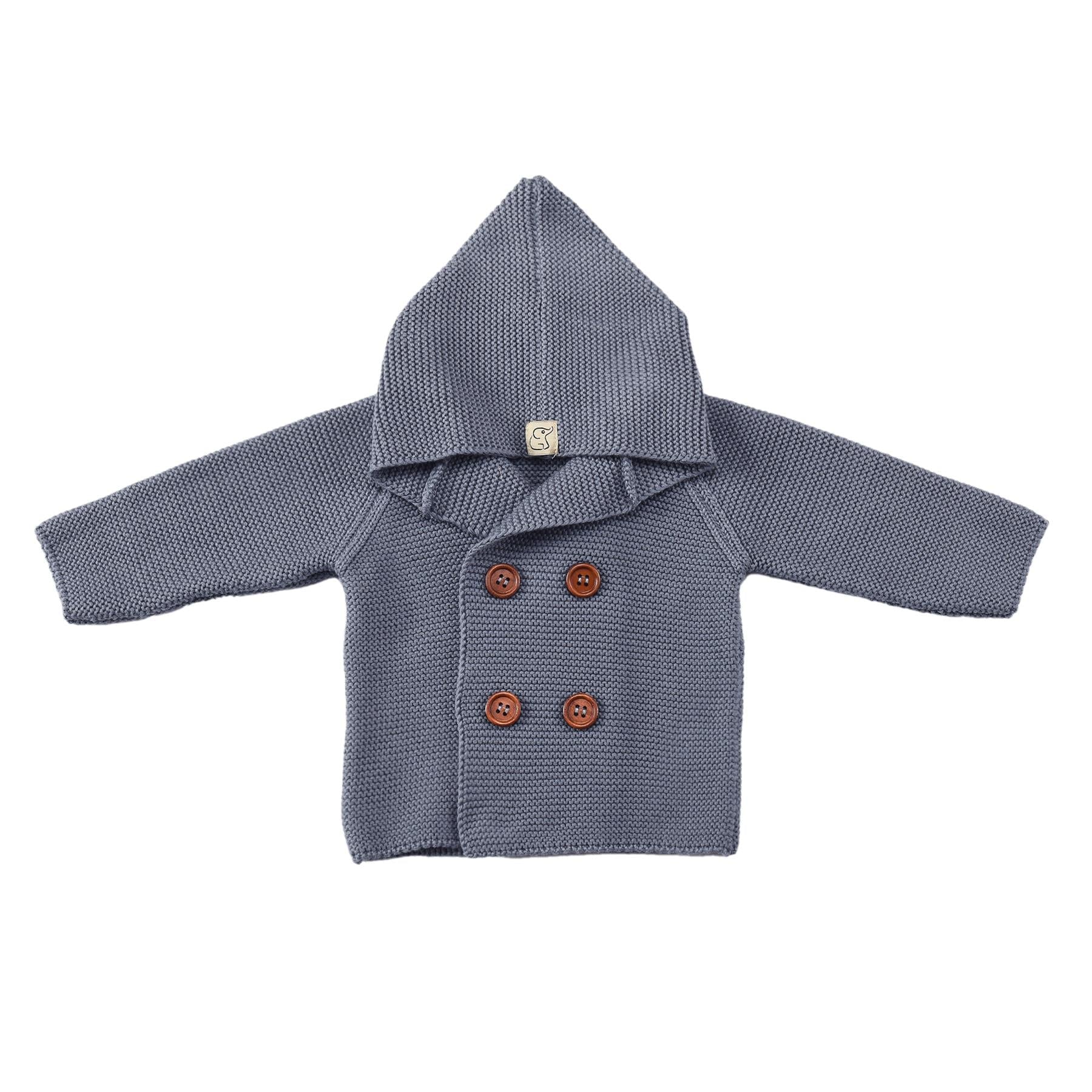 Double Breasted Hooded Organic Cotton Baby and Child Cardigan Blue