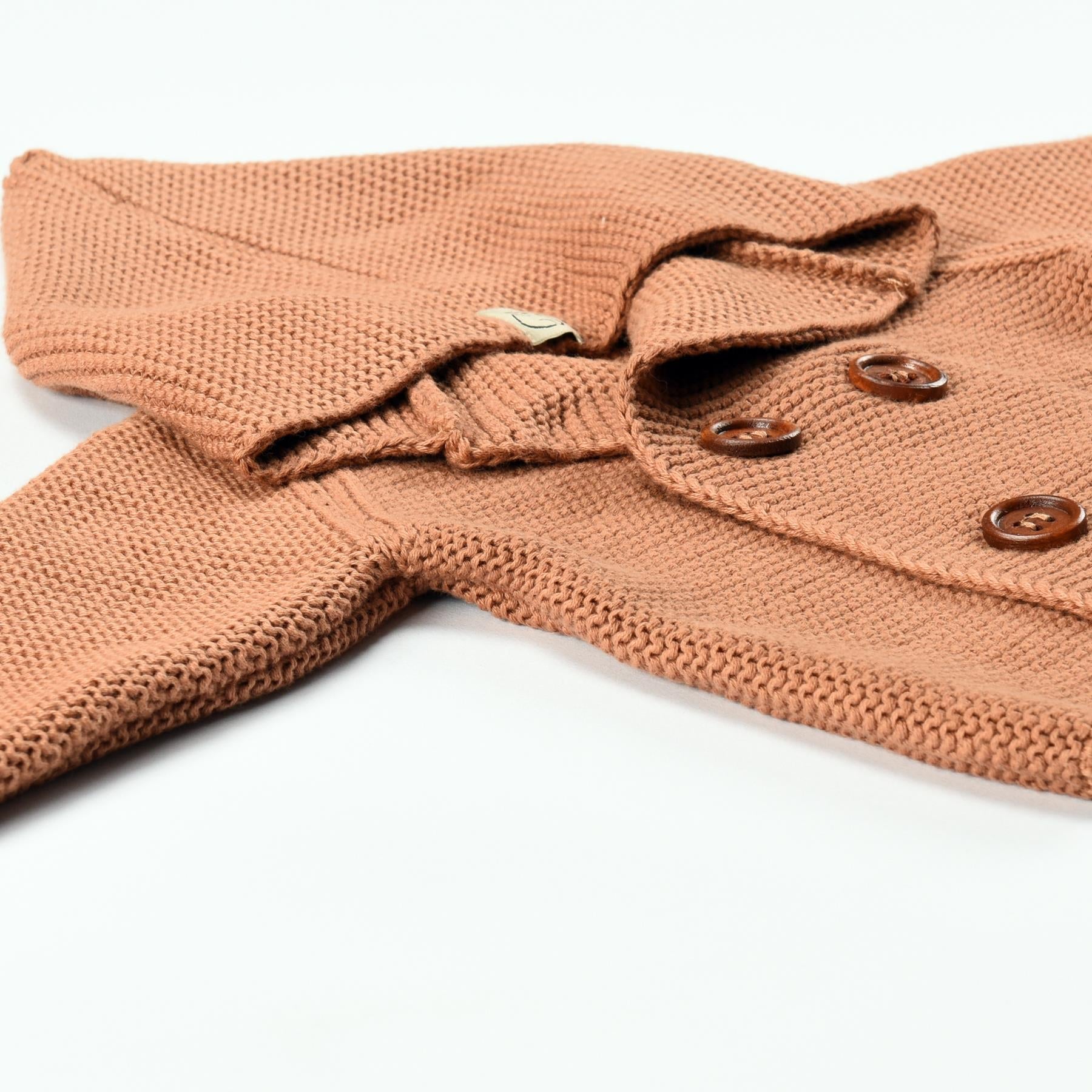 Double Breasted Hooded Organic Cotton Baby and Child Cardigan Brown