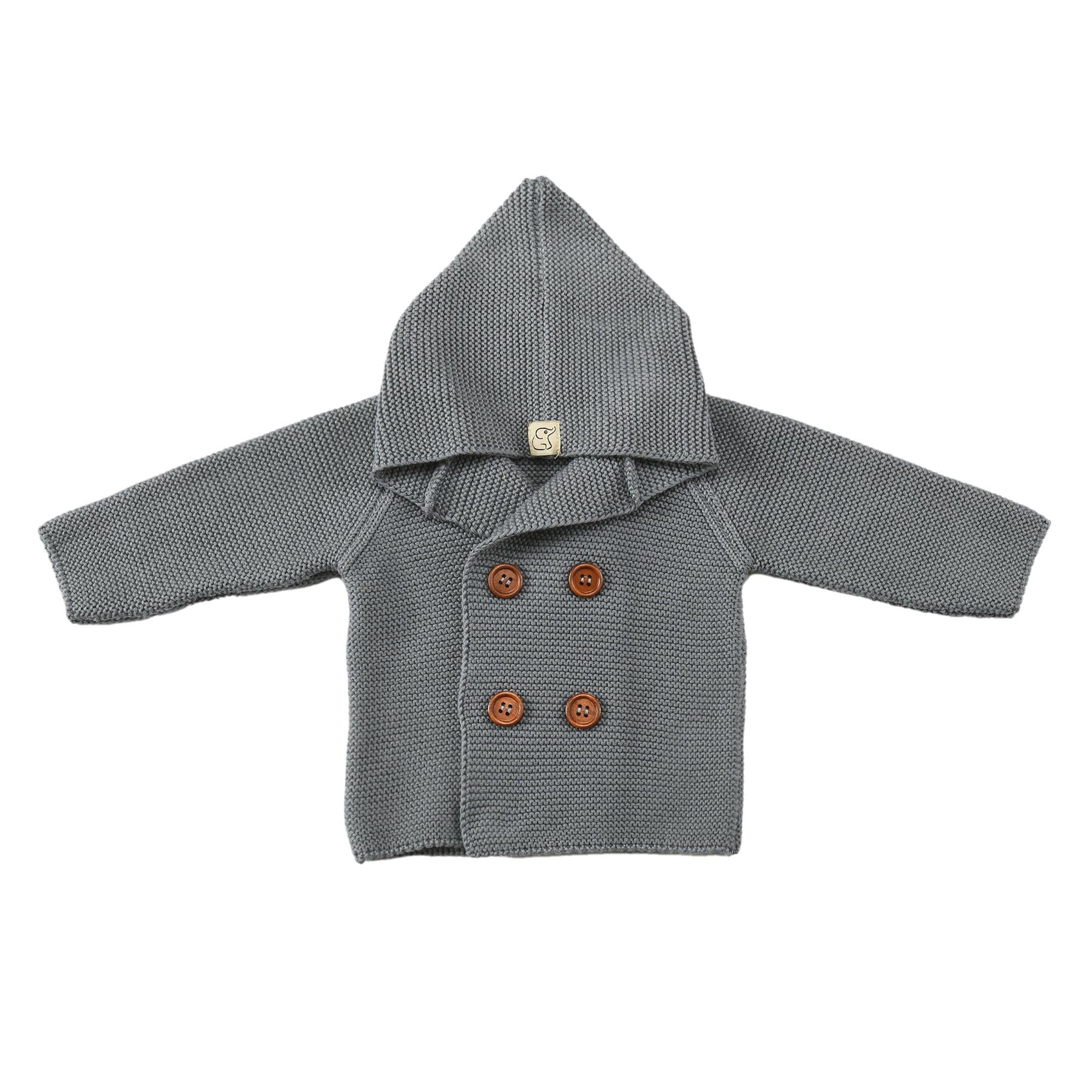 Double Breasted Hooded Organic Cotton Baby and Child Cardigan Gray