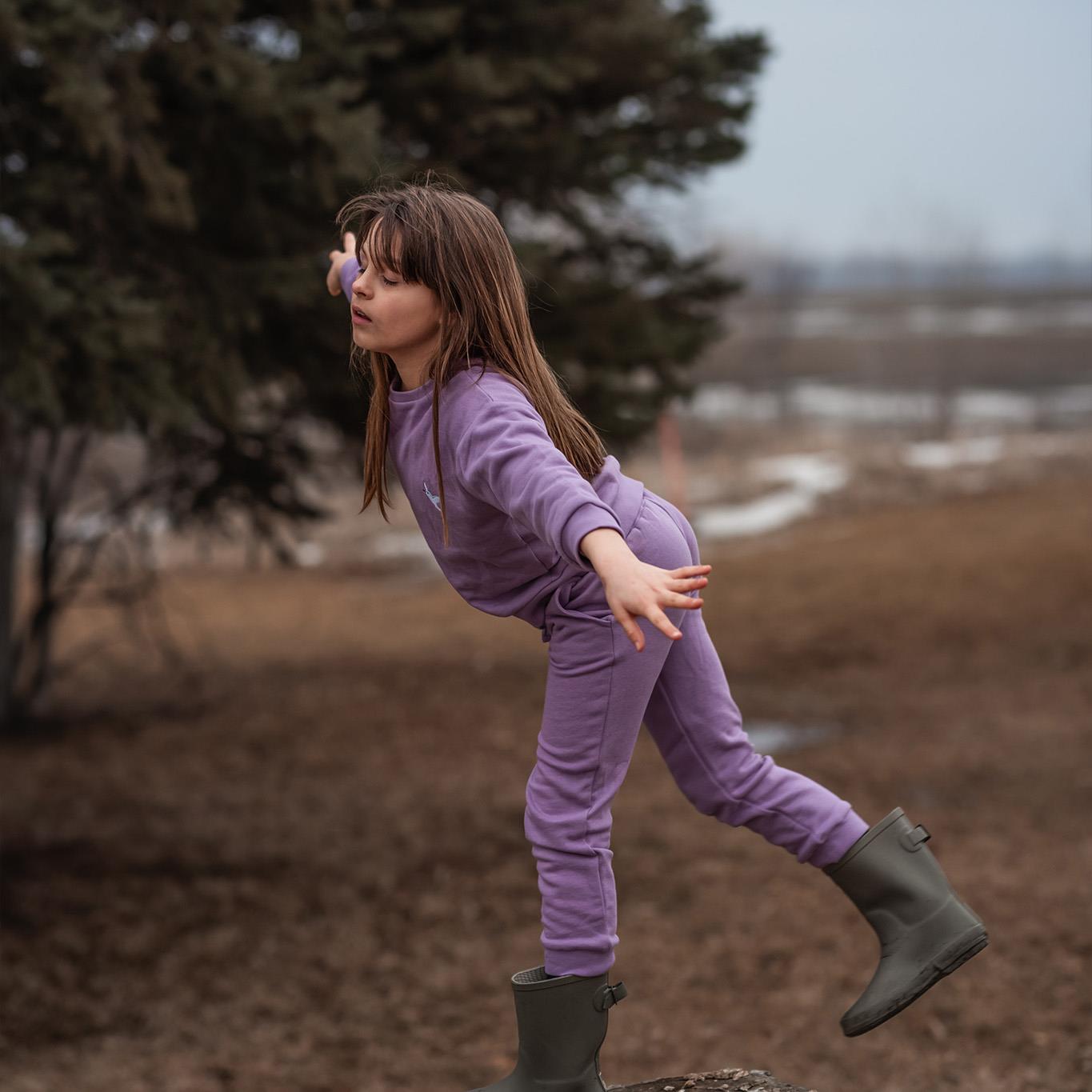 Bird Embroidered Purple Futter Tracksuit Set