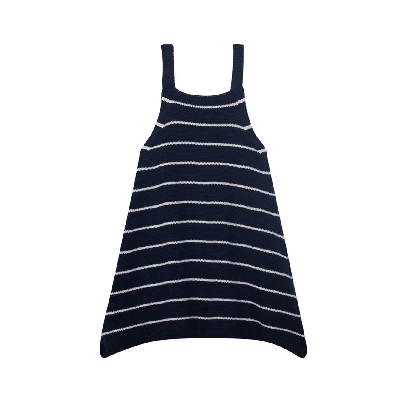 Navy Blue Striped Knitwear Dress