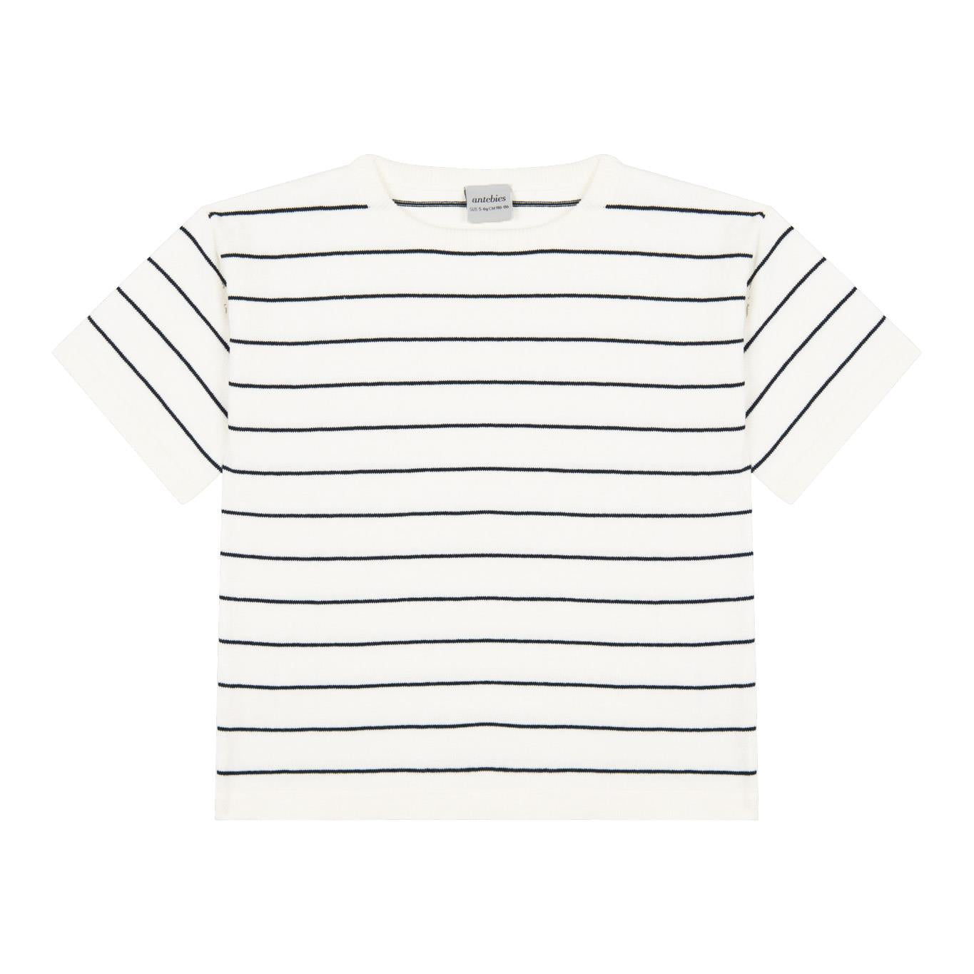 Navy Blue Striped Knitwear Shorts Set