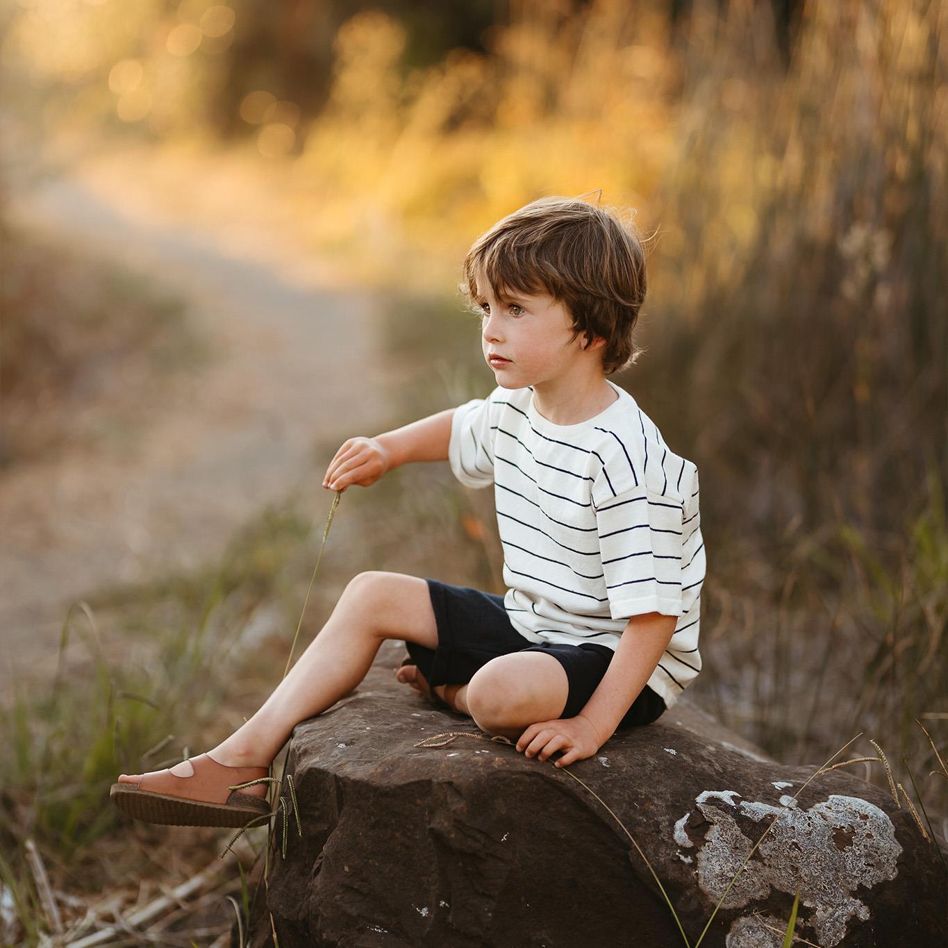 Navy Blue Striped Knitwear Shorts Set