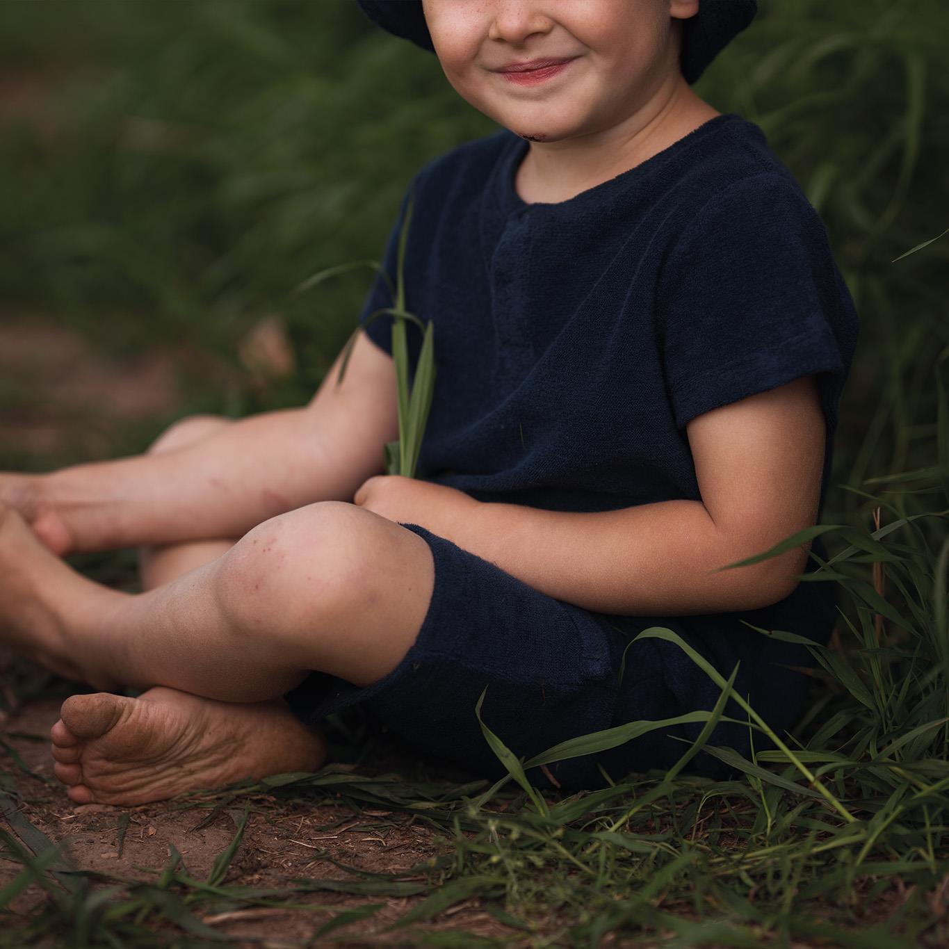 Navy Blue Towel Shorts Set