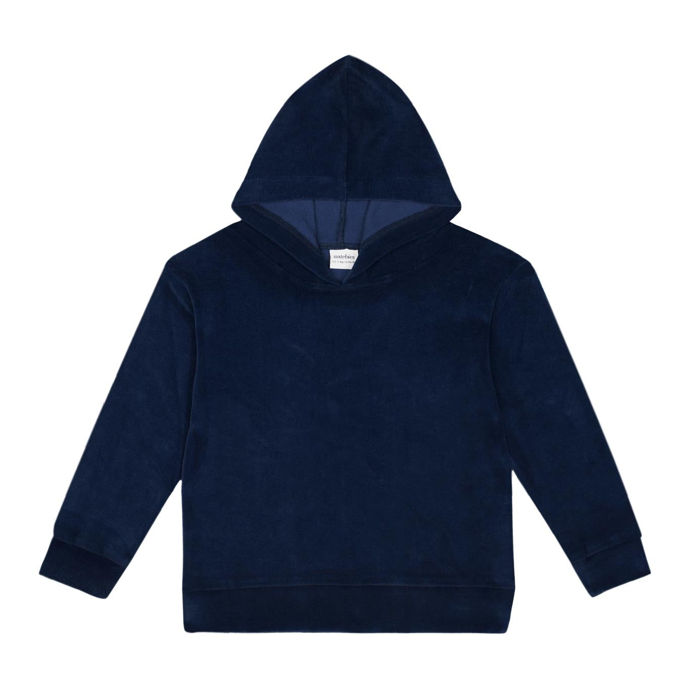 Navy Blue Velvet Hooded Tracksuit Set