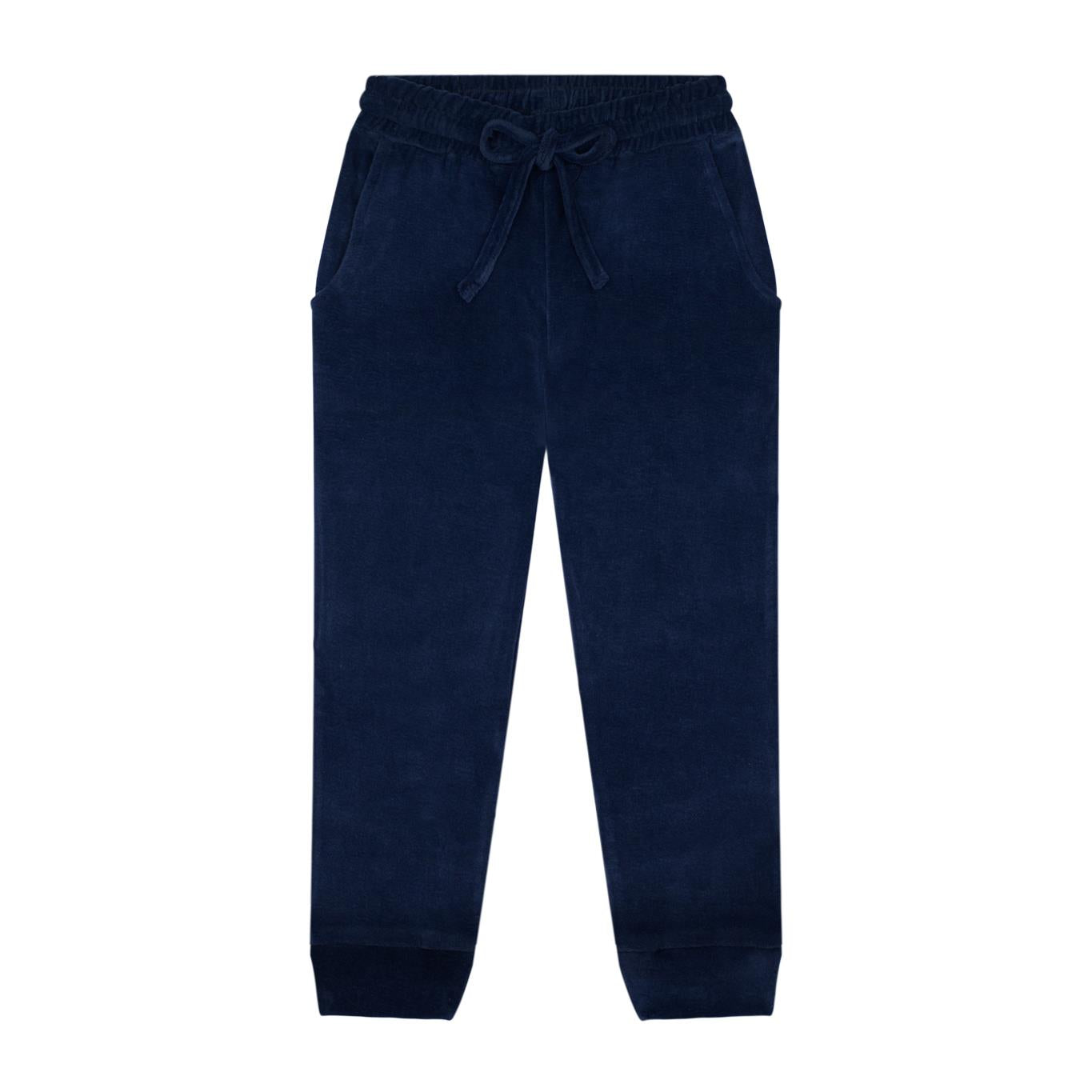 Navy Blue Velvet Hooded Tracksuit Set