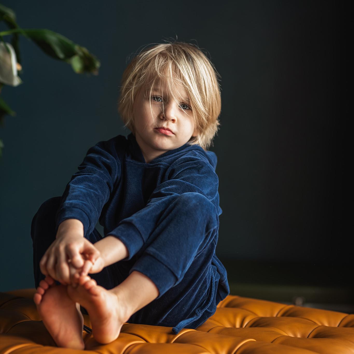 Navy Blue Velvet Hooded Tracksuit Set