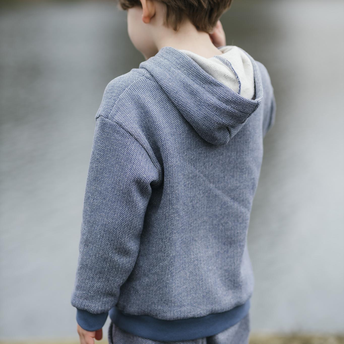 Blue Textured Futter Hooded Tracksuit Set