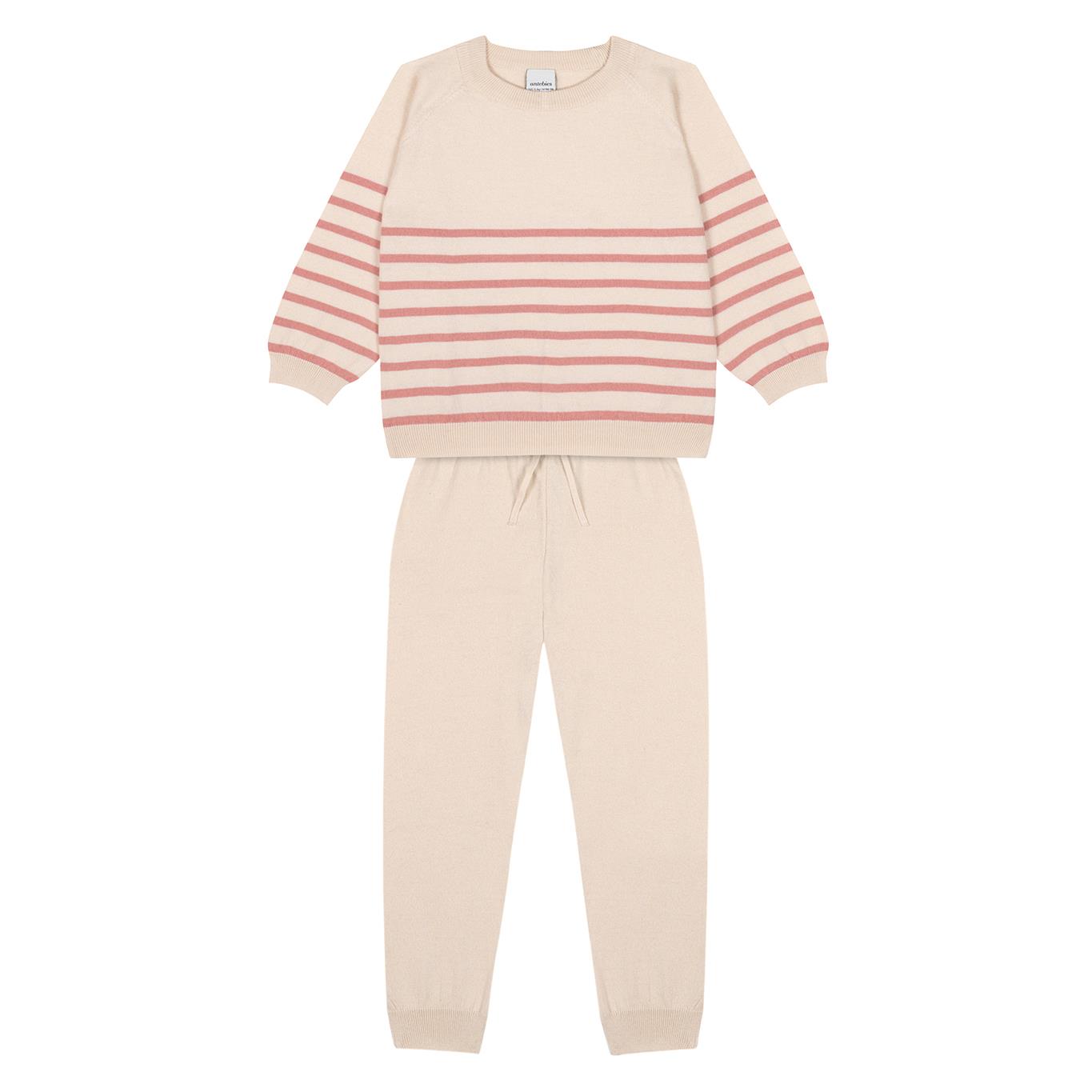 Pink Striped Cream Knitwear Tracksuit Set