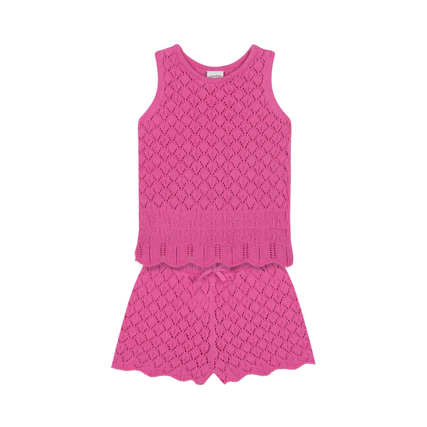 Pink Jacquard Knitwear Shorts Set