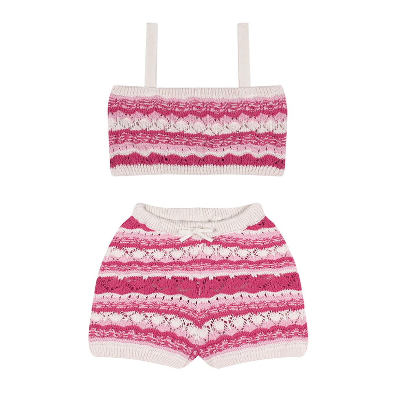 Pink Jacquard Knitwear Shorts Set