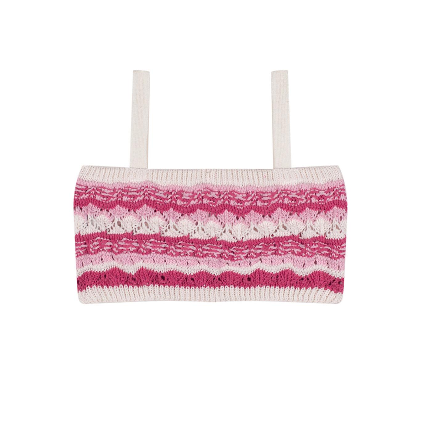 Pink Jacquard Knitwear Shorts Set