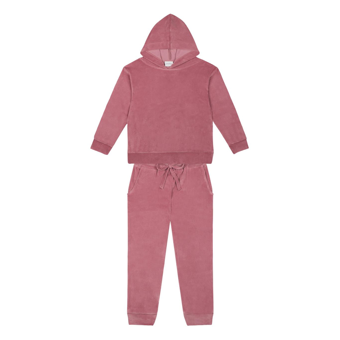 Pink Velvet Hooded Tracksuit Set