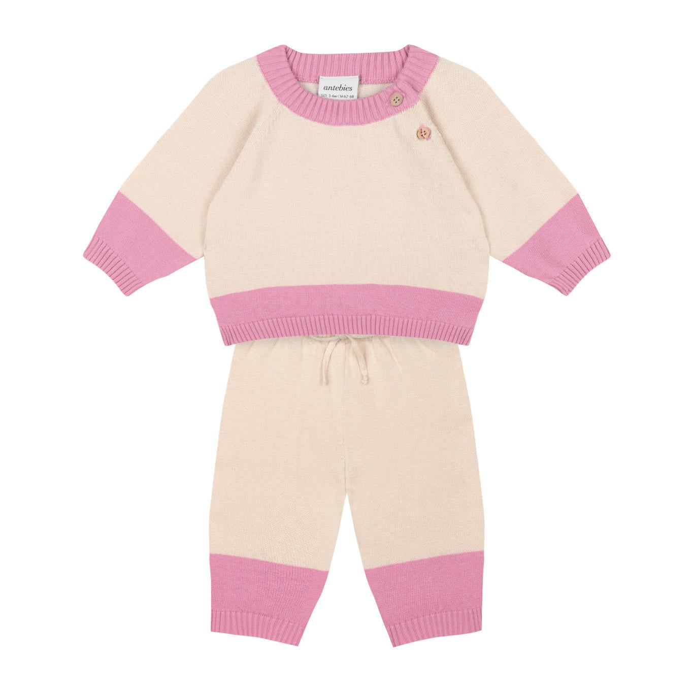 Pink Contrast Cream Knitwear Set