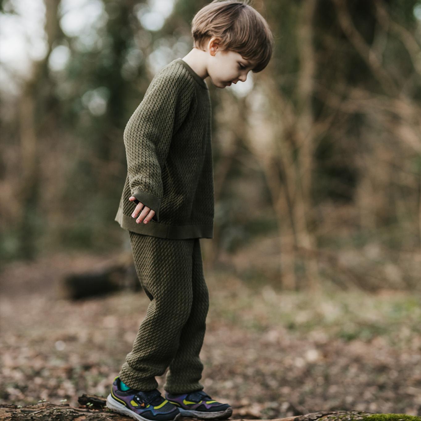 Compass Embroidered Khaki Herringbone Sweater and Trousers S