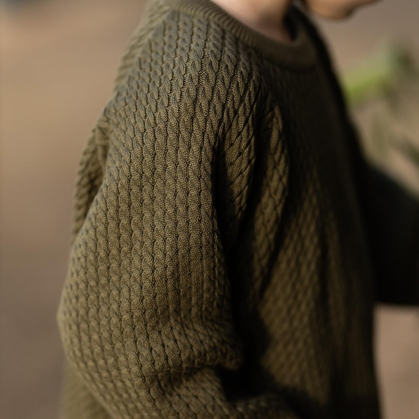 Compass Embroidered Khaki Herringbone Sweater and Trousers S