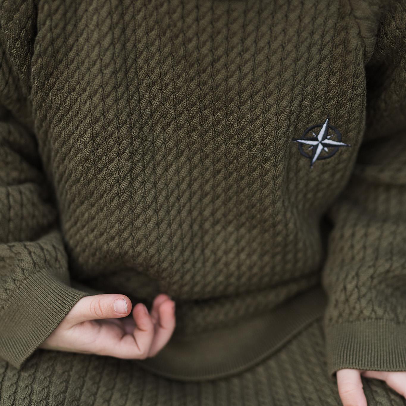 Compass Embroidered Khaki Herringbone Sweater and Trousers S