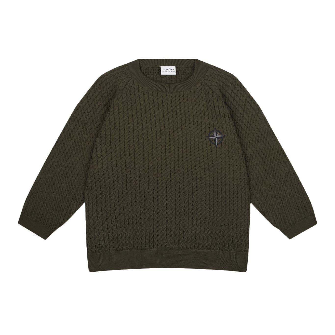 Compass Embroidered Khaki Herringbone Sweater and Trousers S