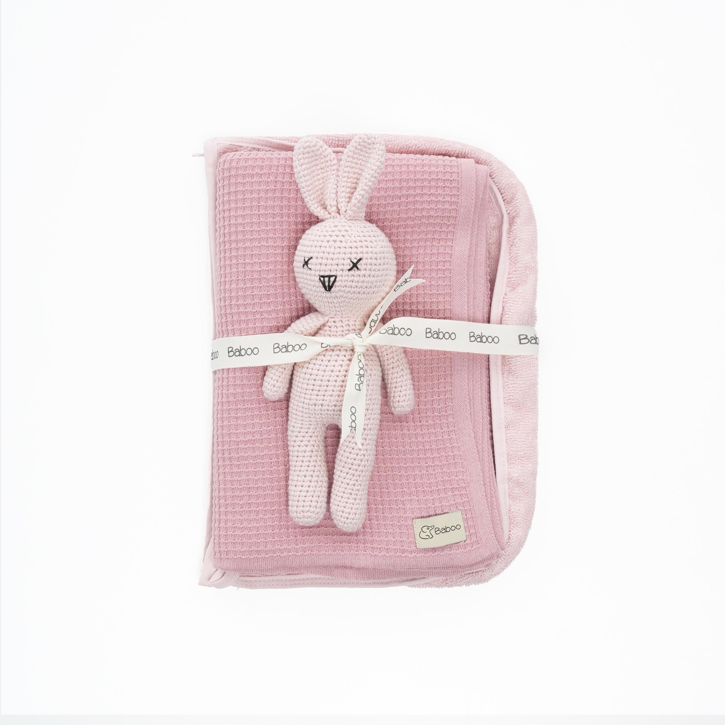 Rabbit Blanket Organizer Bag Gift Set Pink