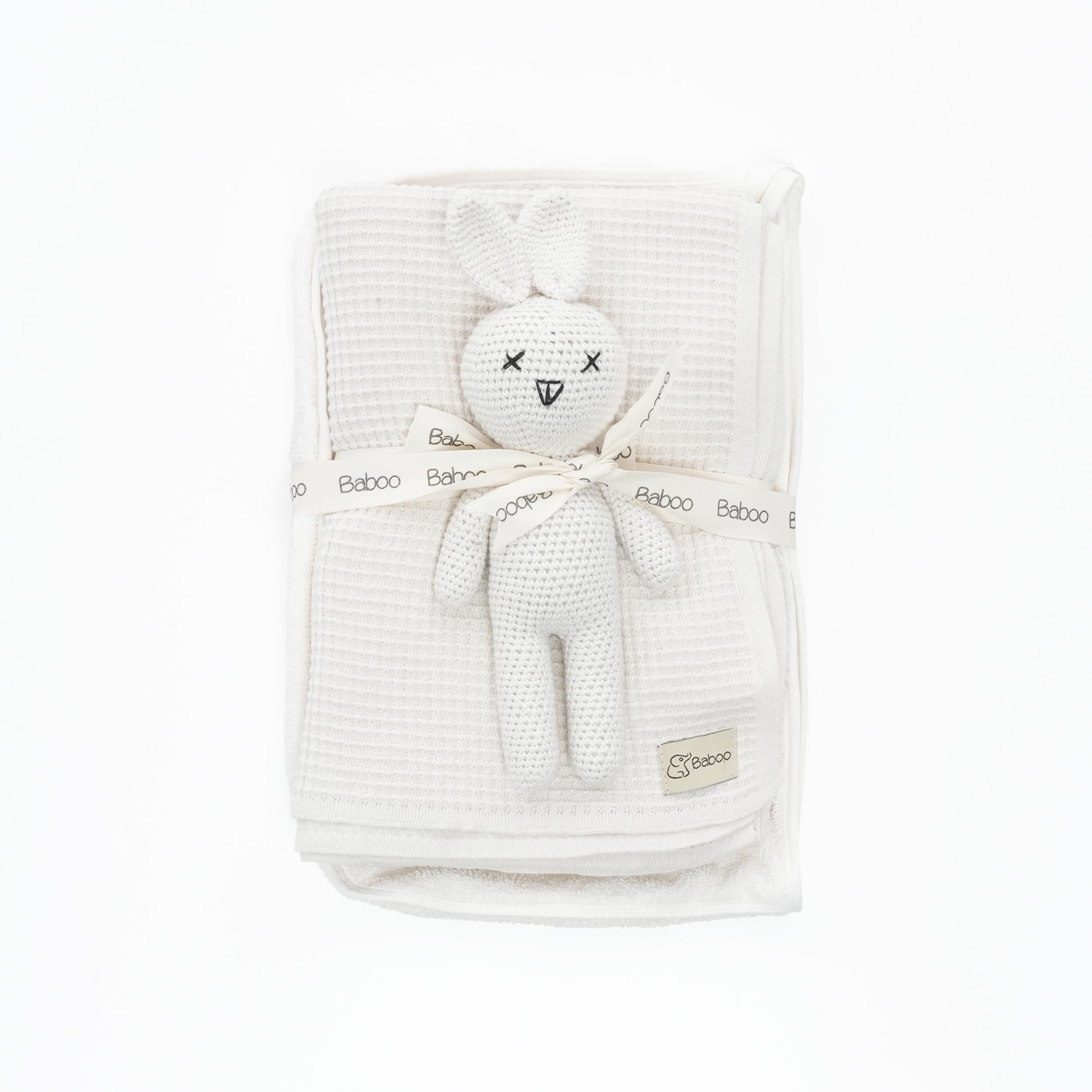 Rabbit Blanket Organizer Bag Gift Set Cream