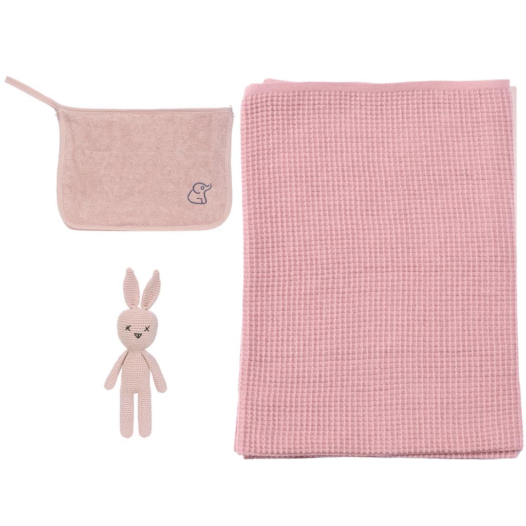 Rabbit Blanket Organizer Bag Gift Set Pink