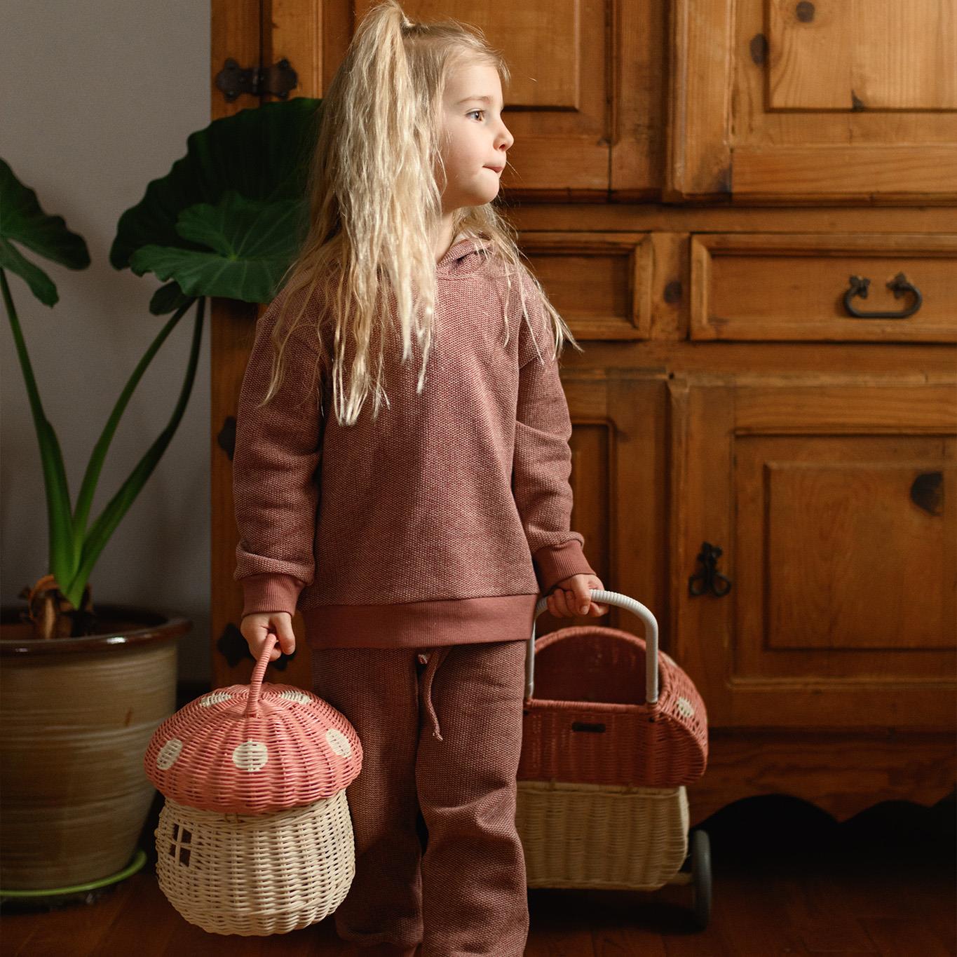 Orange Textured Futter Hooded Tracksuit Set