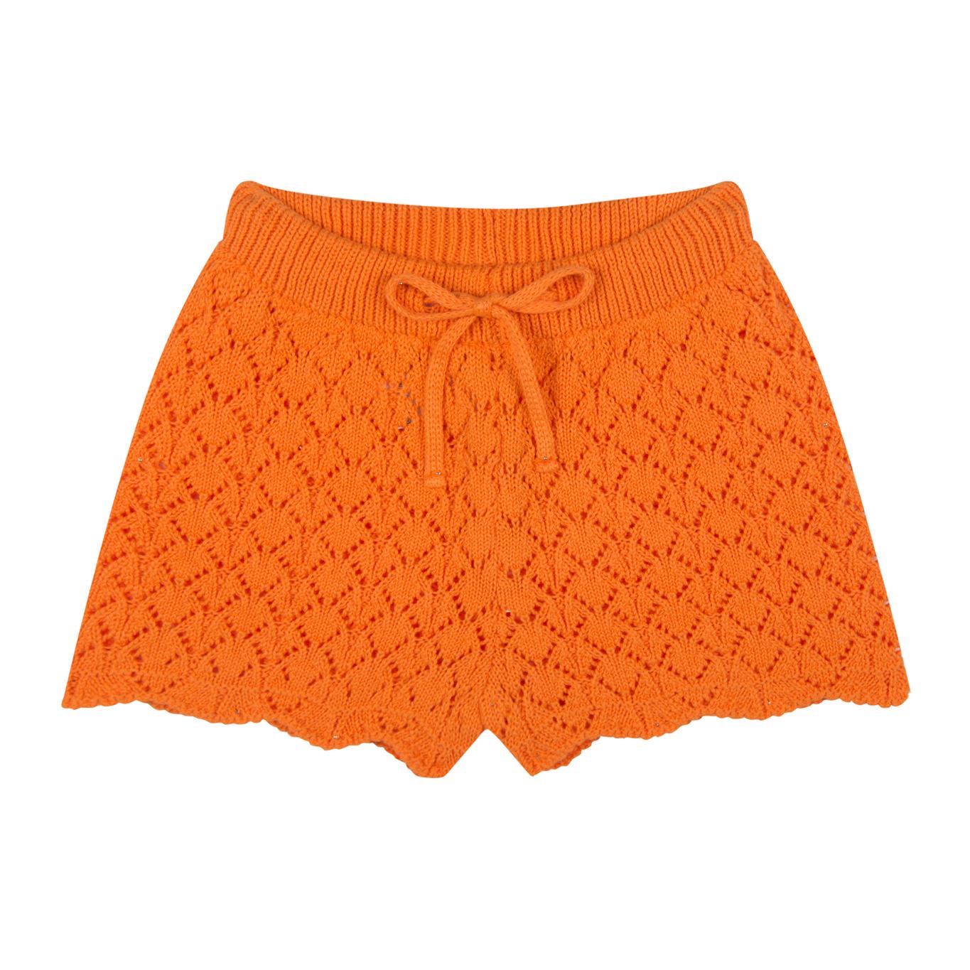 Orange Jacquard Knitwear Shorts Set
