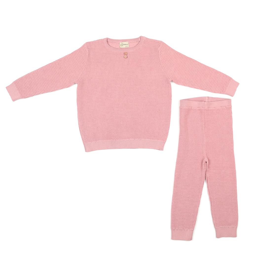 Waffle Organic Cotton Children's Top-Bottom Set Pink