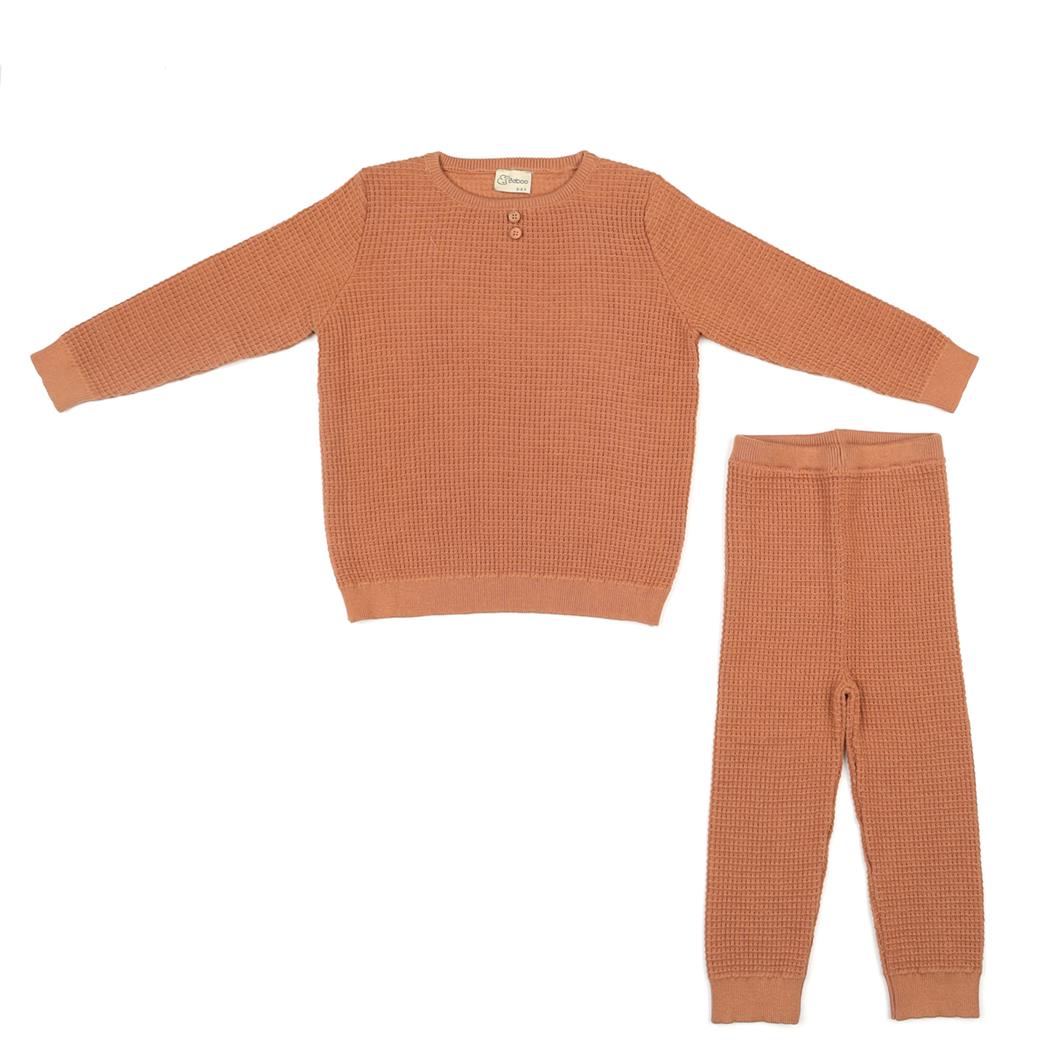 Waffle Organic Cotton Children's Bottom-Top Set Brown