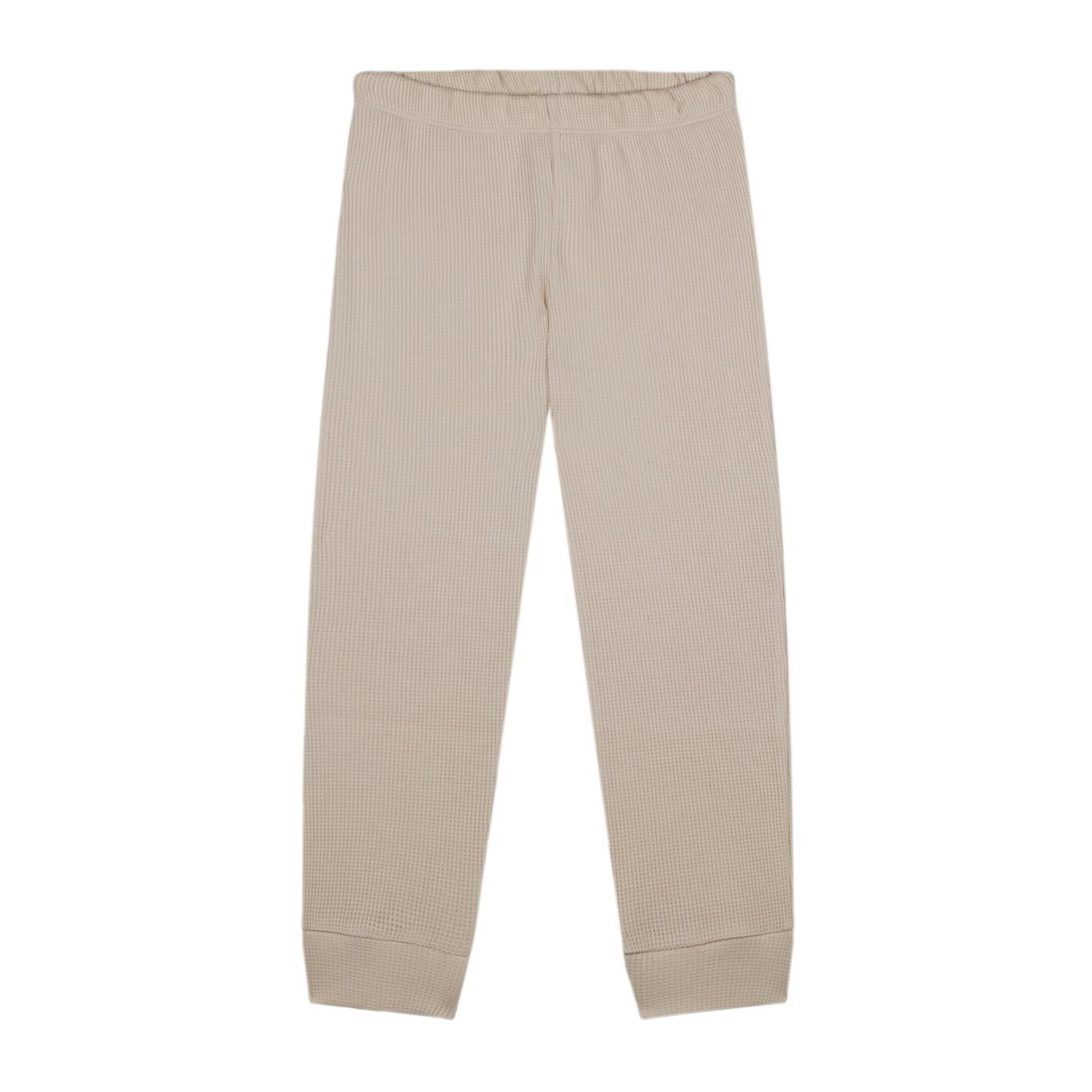 Beige Waffle Short Sleeve Pajamas with Green Detail