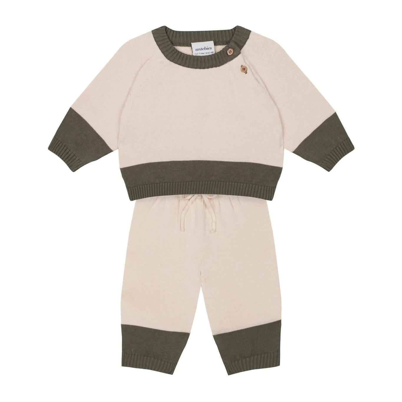 Green Contrast Cream Knitwear Set